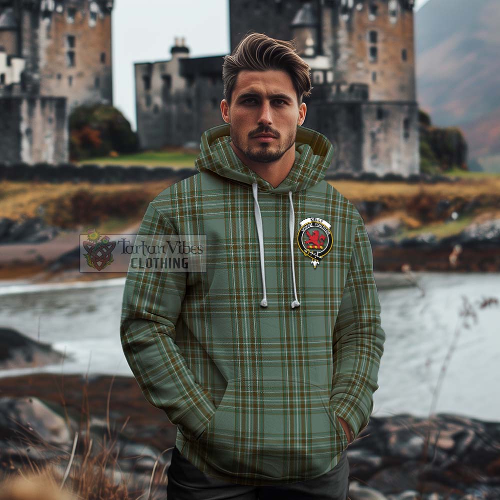 Tartan Vibes Clothing Kelly Tartan Cotton Hoodie with Family Crest Celtic Skull Style