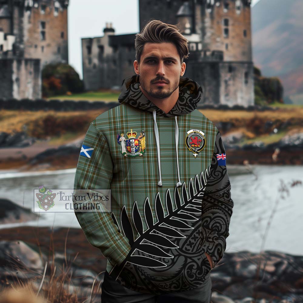 Tartan Vibes Clothing Kelly Crest Tartan Cotton Hoodie with New Zealand Silver Fern Half Style