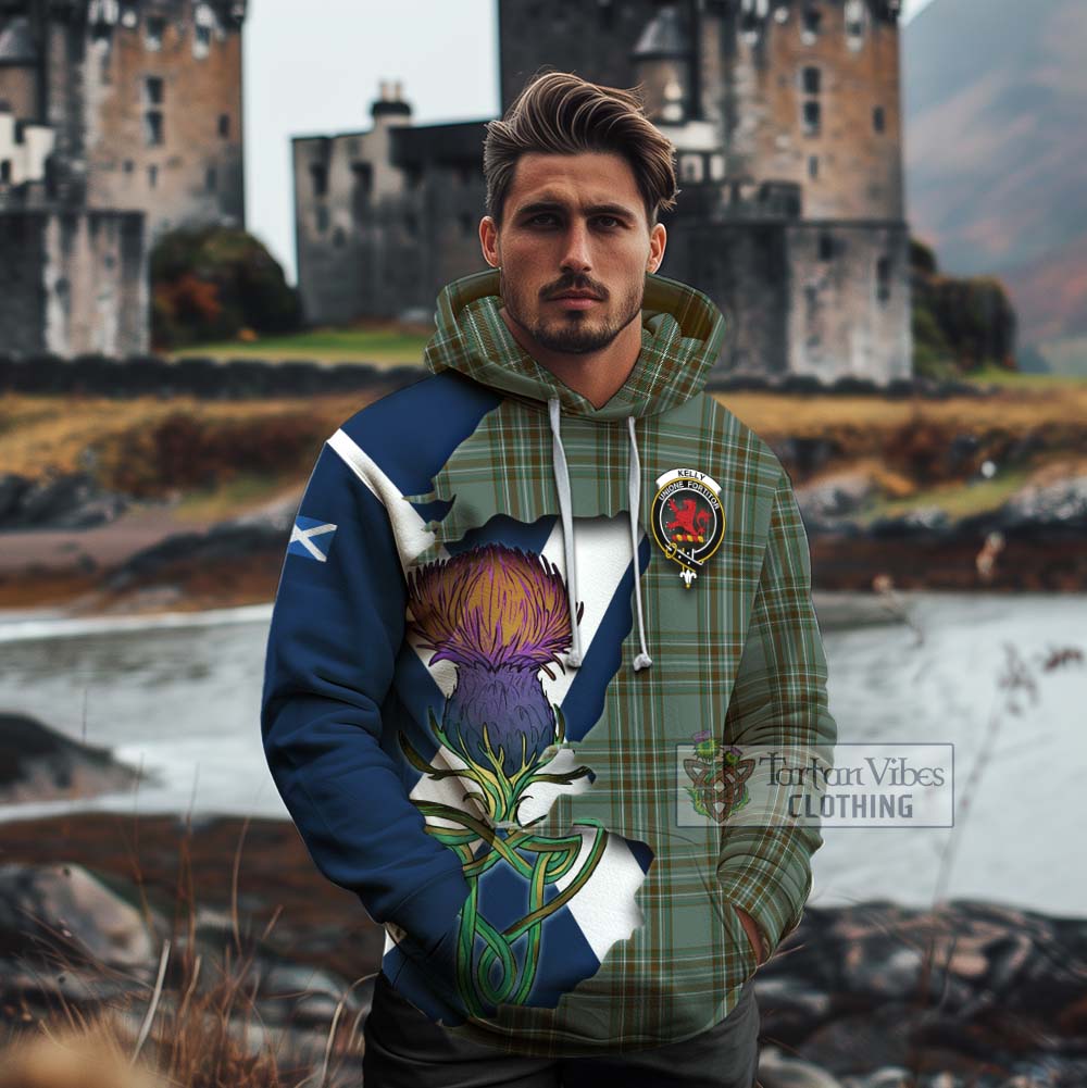 Tartan Vibes Clothing Kelly Tartan Family Crest Cotton Hoodie Scottish Thistle Celtic Inspired