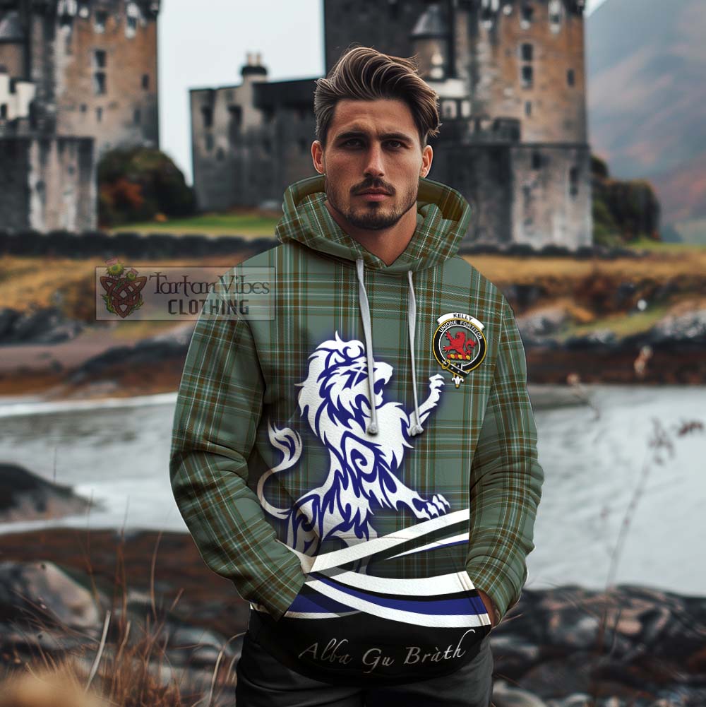 Tartan Vibes Clothing Kelly Tartan Cotton Hoodie with Alba Gu Brath Regal Lion Emblem