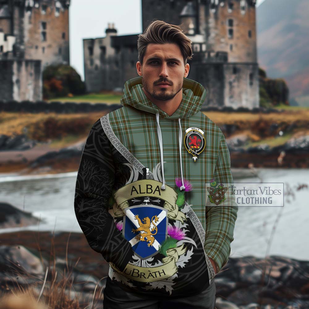 Tartan Vibes Clothing Kelly Tartan Family Crest Cotton Hoodie Lion Rampant Royal Thistle Shield Celtic Inspired