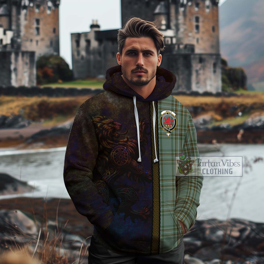 Tartan Vibes Clothing Kelly Tartan Family Crest Cotton Hoodie Alba Gu Brath Be Brave Lion Ancient Style