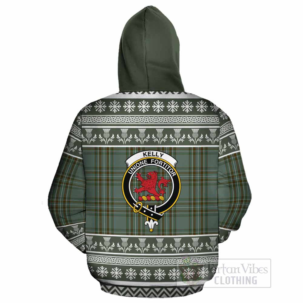 Kelly Clan Tartan Christmas Cotton Hoodie with Family Crest - Tartan Vibes Clothing
