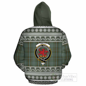 Kelly Clan Tartan Christmas Cotton Hoodie with Family Crest - Tartan Vibes Clothing