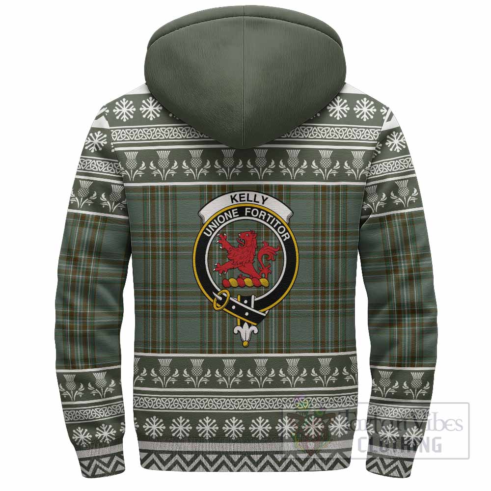 Kelly Clan Tartan Christmas Fleece Hoodie with Family Crest - Tartan Vibes Clothing