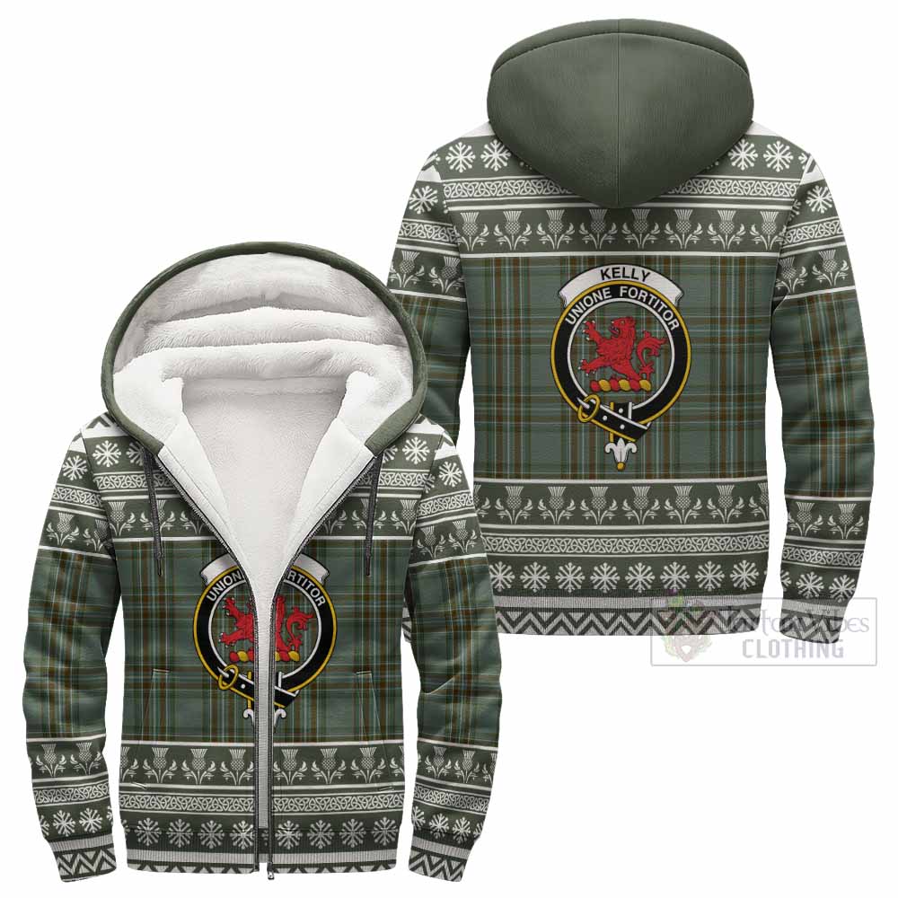 Kelly Clan Tartan Christmas Fleece Hoodie with Family Crest - Tartan Vibes Clothing