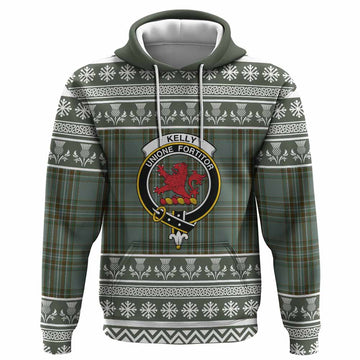 Kelly Clan Tartan Christmas Hoodie with Family Crest - Tartan Vibes Clothing