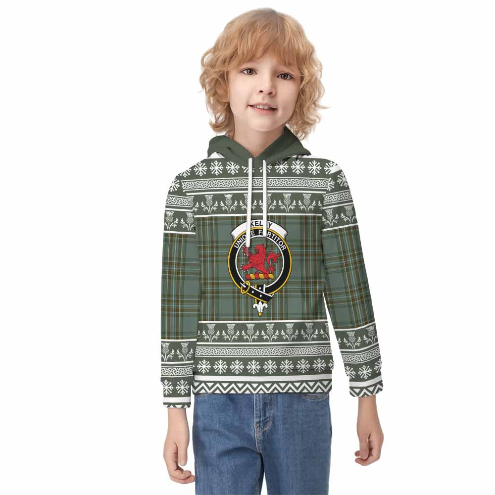 Kelly Clan Tartan Christmas Kid Hoodie with Family Crest - Tartan Vibes Clothing