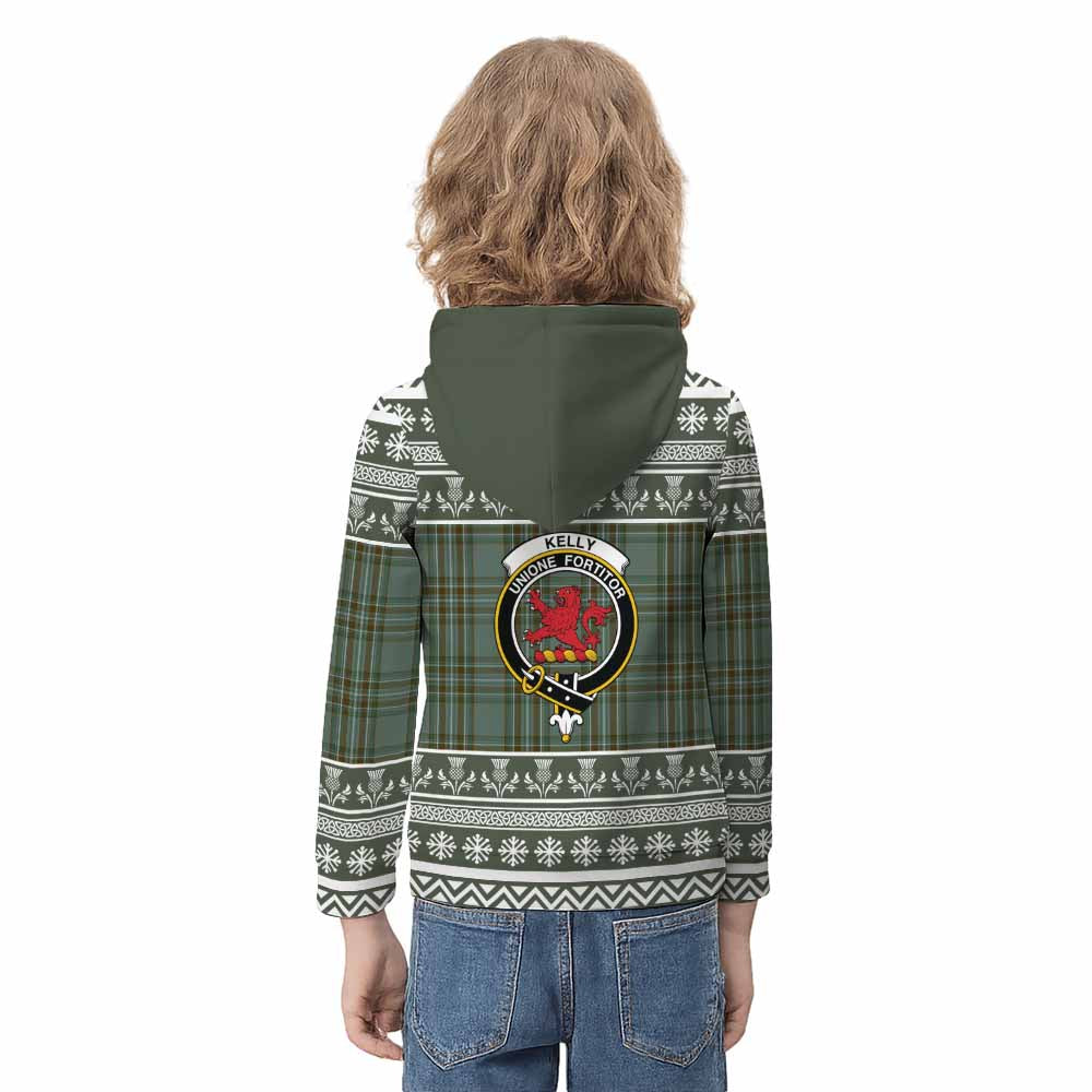 Kelly Clan Tartan Christmas Kid Hoodie with Family Crest - Tartan Vibes Clothing
