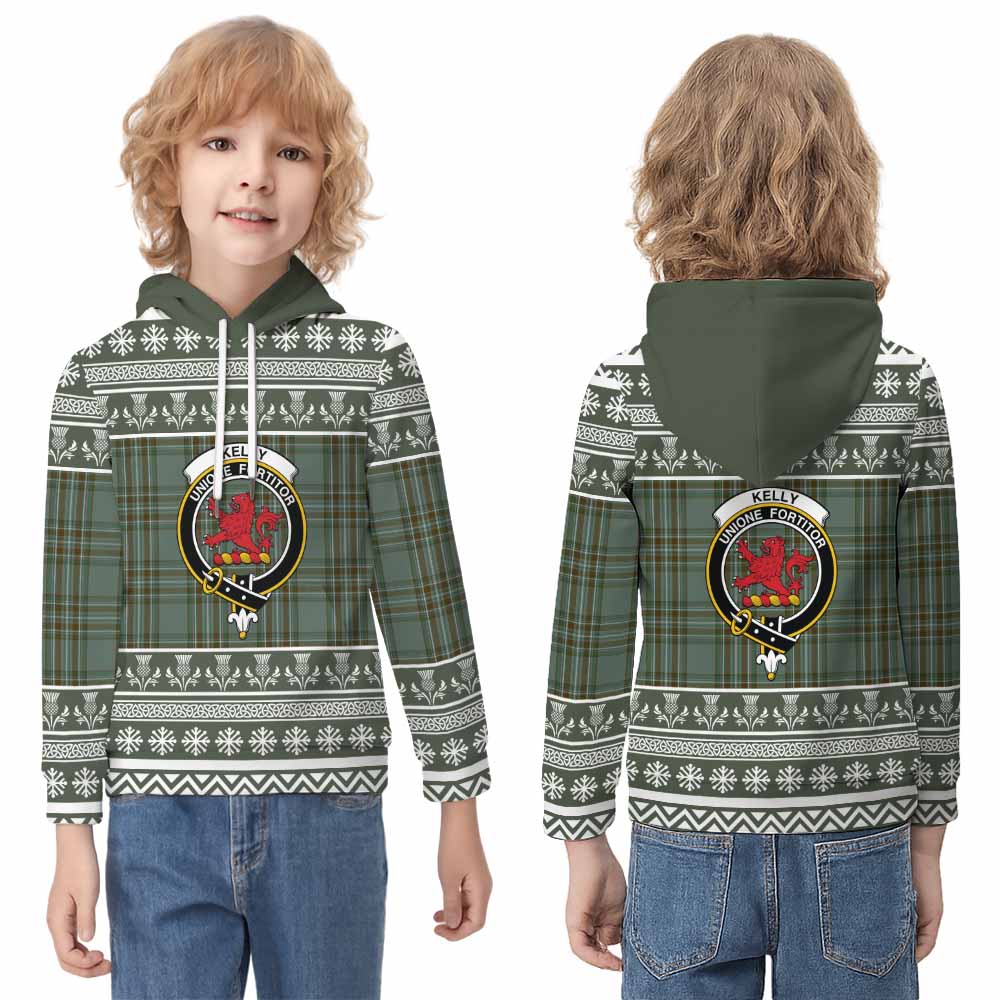 Kelly Clan Tartan Christmas Kid Hoodie with Family Crest - Tartan Vibes Clothing