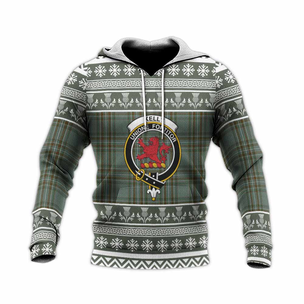 Kelly Clan Tartan Christmas Knitted Hoodie with Family Crest - Tartan Vibes Clothing