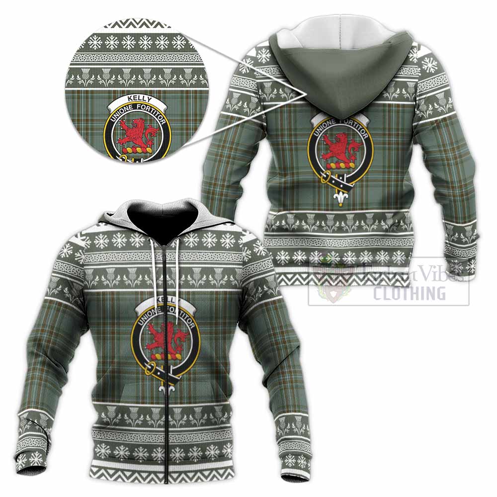 Kelly Clan Tartan Christmas Knitted Hoodie with Family Crest - Tartan Vibes Clothing