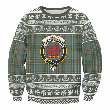 Kelly Clan Tartan Christmas Sweatshirt with Family Crest - Tartan Vibes Clothing