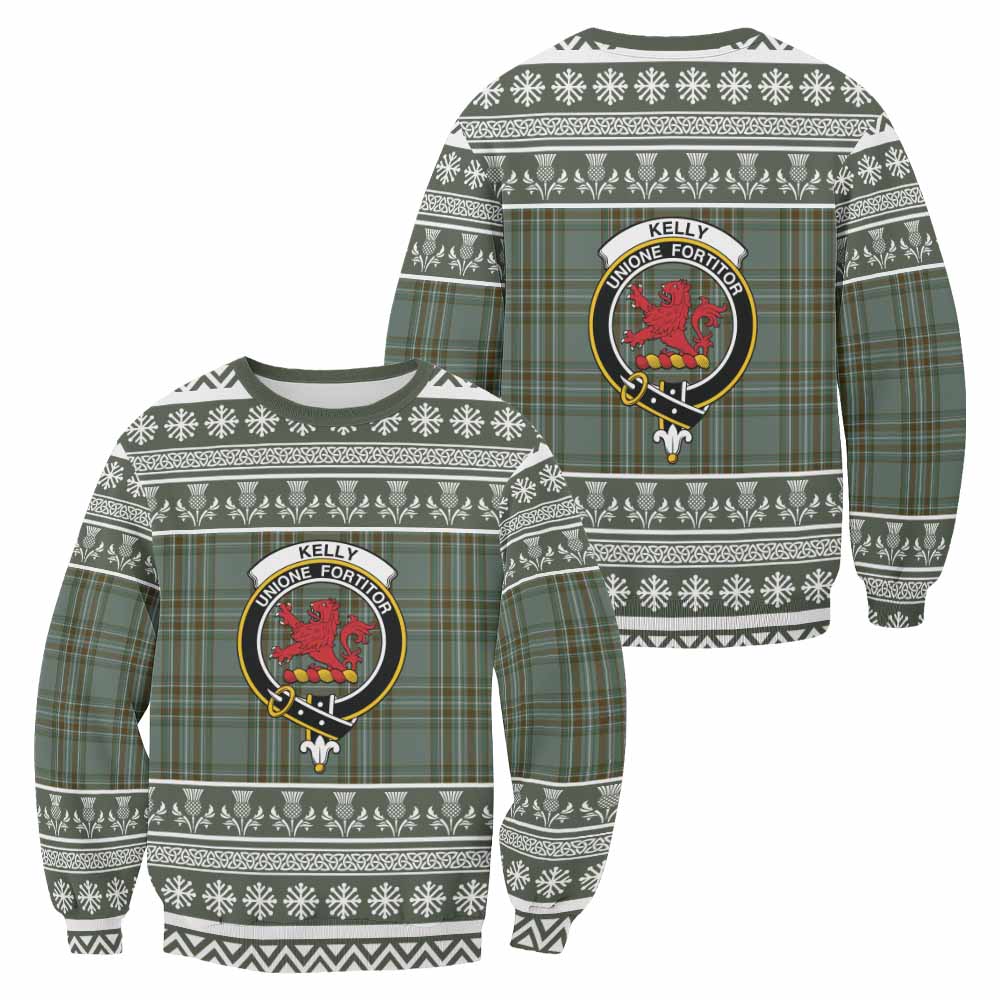 Kelly Clan Tartan Christmas Sweatshirt with Family Crest - Tartan Vibes Clothing