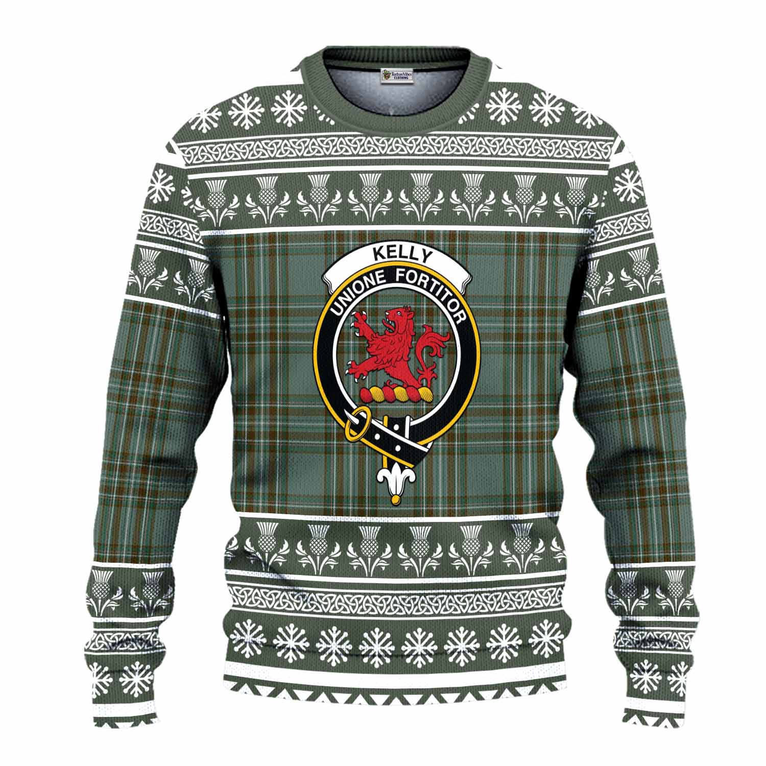 Kelly Clan Tartan Christmas Ugly Sweater with Family Crest - Tartan Vibes Clothing