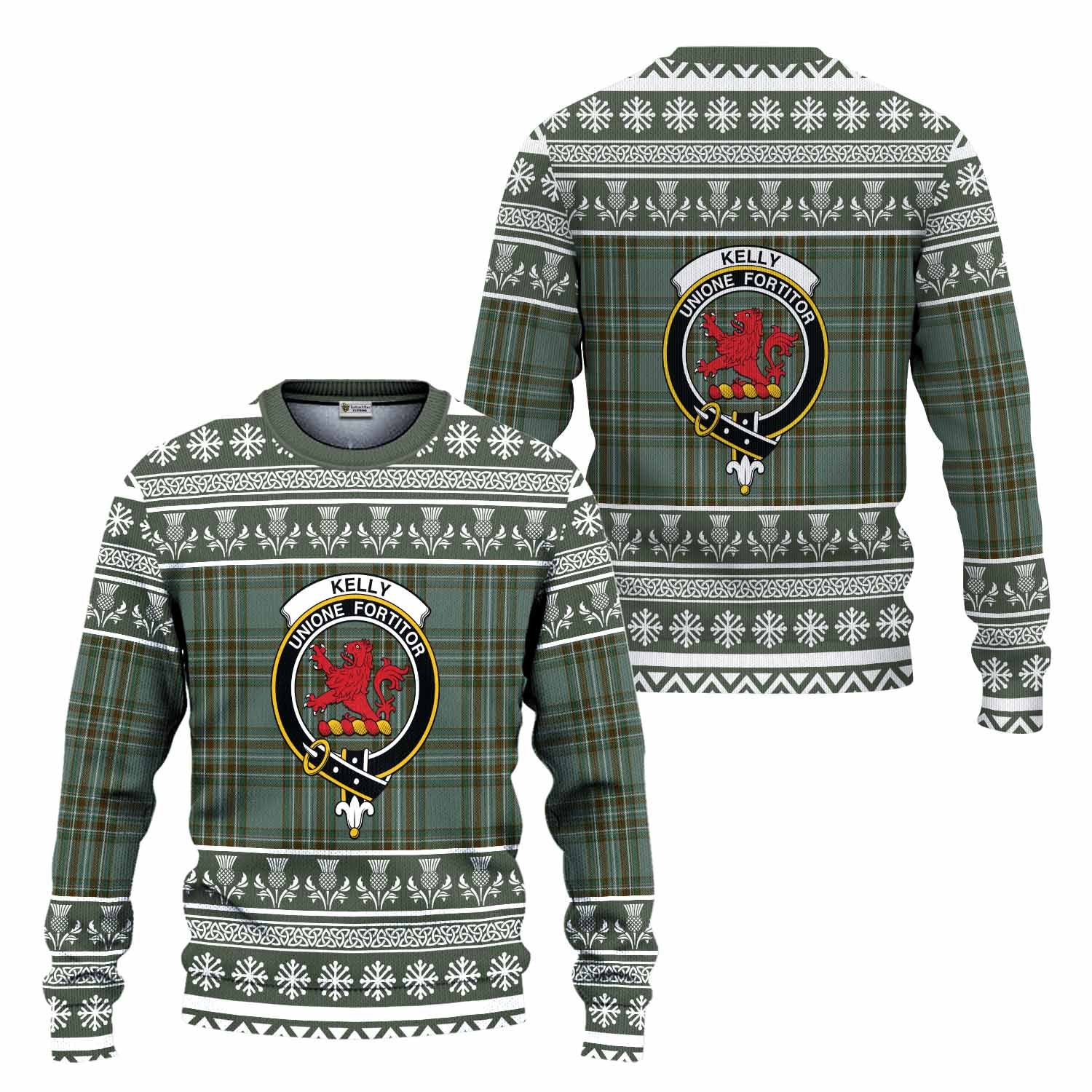 Kelly Clan Tartan Christmas Ugly Sweater with Family Crest - Tartan Vibes Clothing