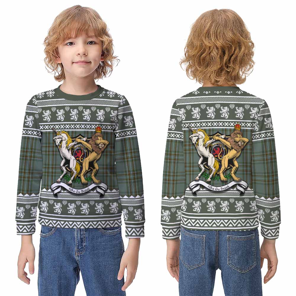 Kelly Clan Tartan Crest Christmas Kid Ugly Sweatshirt Coat of Arms Funny Style - Tartan Vibes Clothing