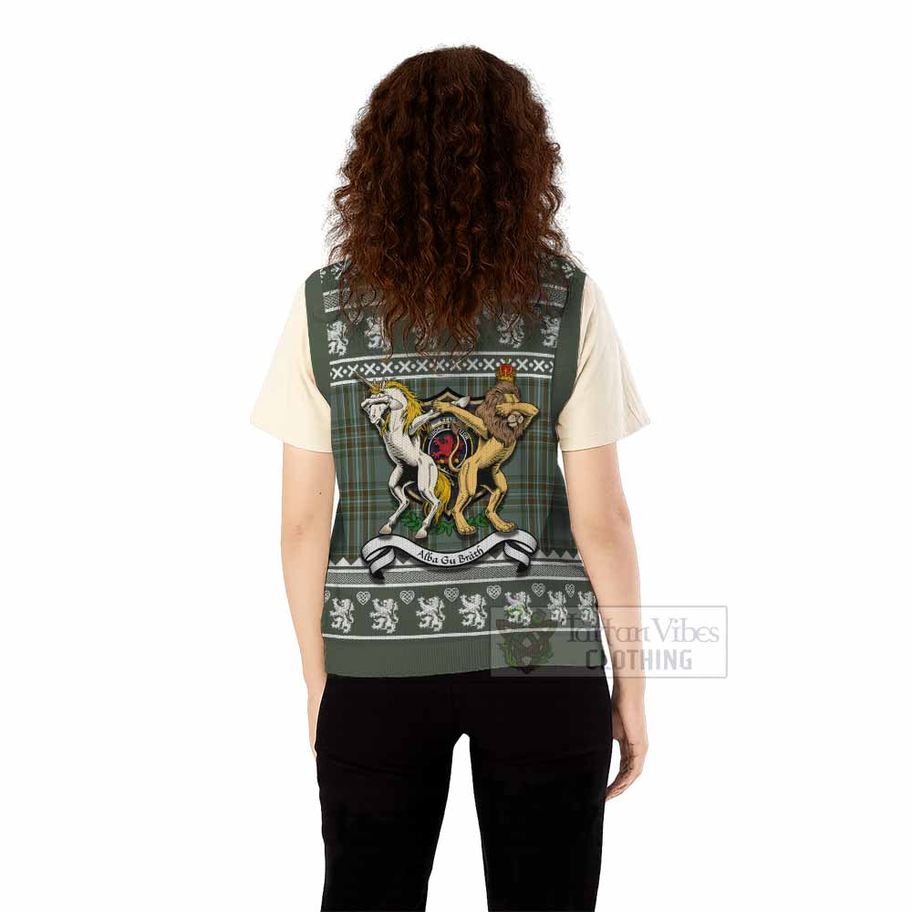 Kelly Clan Tartan Crest Christmas Knitted V-Neck Vest Coat of Arms Funny Style - Tartan Vibes Clothing