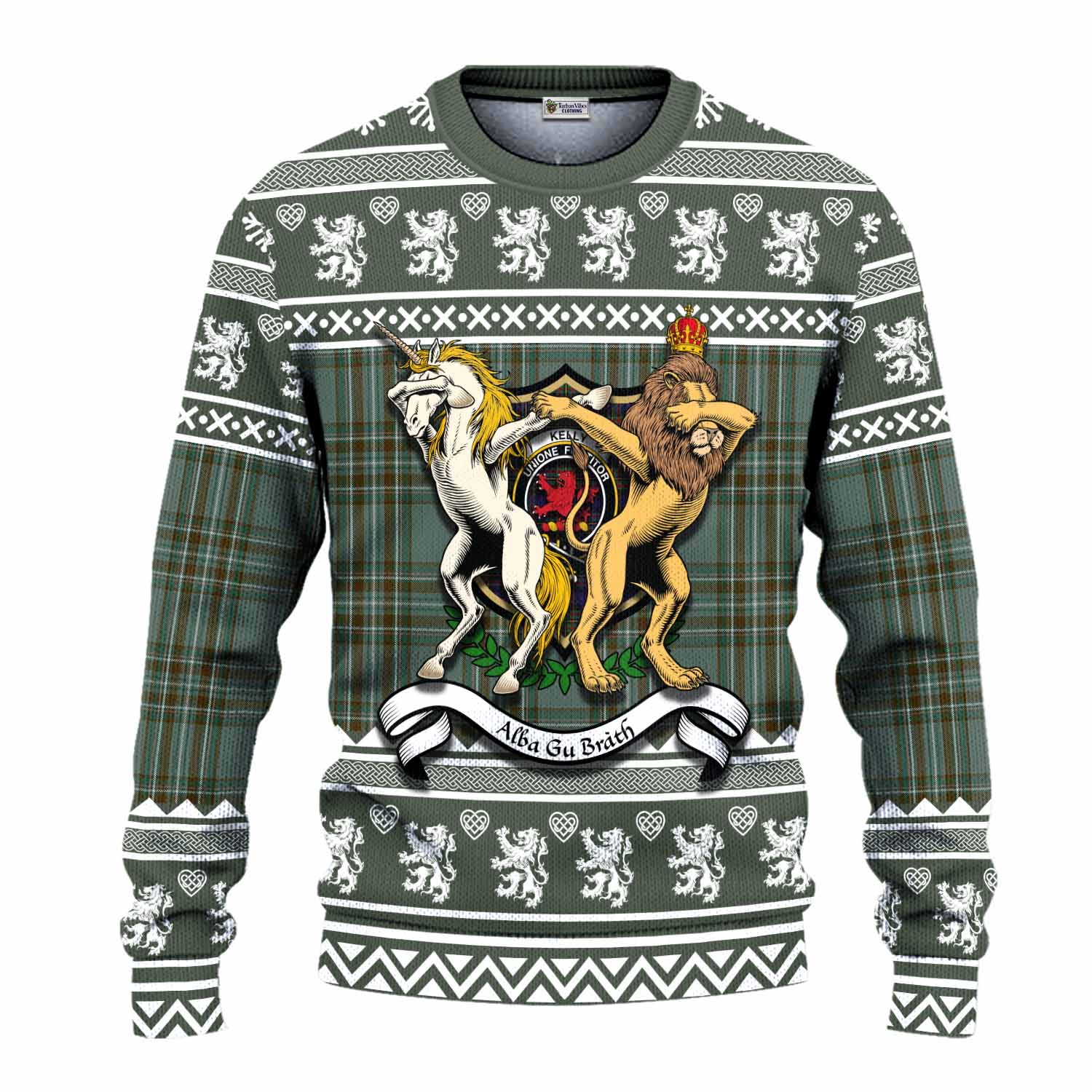 Kelly Clan Tartan Crest Christmas Ugly Sweater Coat of Arms Funny Style - Tartan Vibes Clothing
