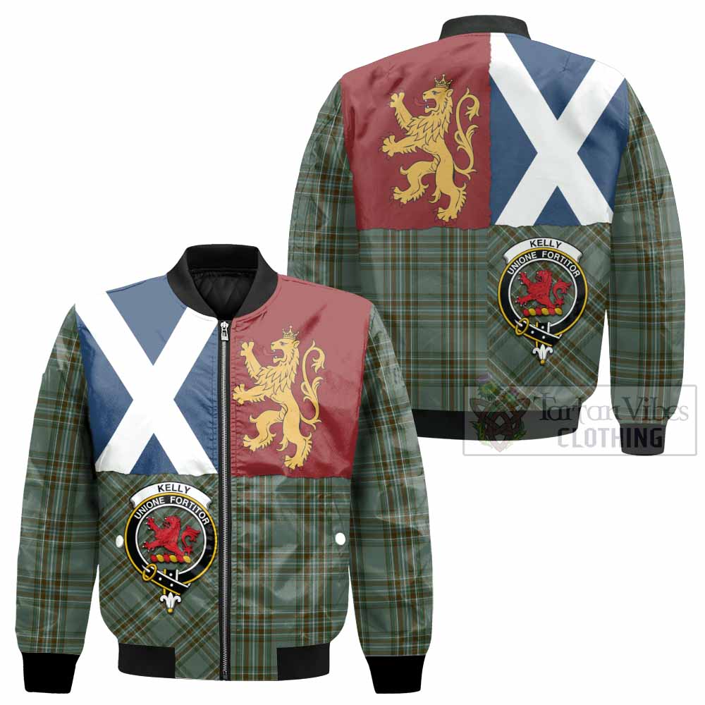 Kelly Crest Tartan Bomber Jacket with Lion Rampant Saltire Style
