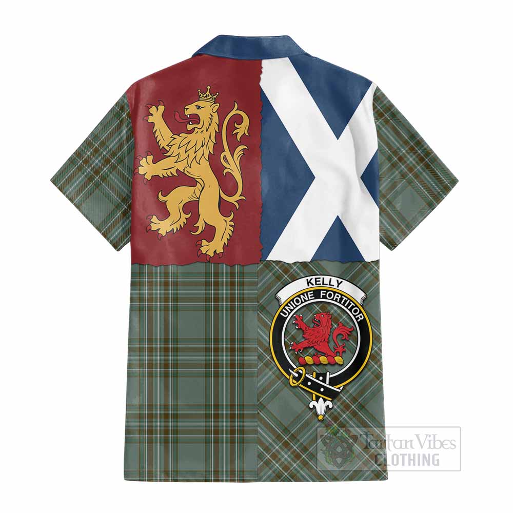 Kelly Crest Tartan Cotton Hawaiian Shirt with Lion Rampant Saltire Style - Tartan Vibes Clothing
