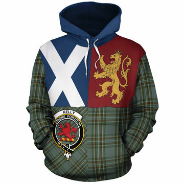 Kelly Crest Tartan Cotton Hoodie with Lion Rampant Saltire Style - Tartan Vibes Clothing