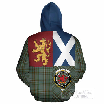 Kelly Crest Tartan Cotton Hoodie with Lion Rampant Saltire Style - Tartan Vibes Clothing
