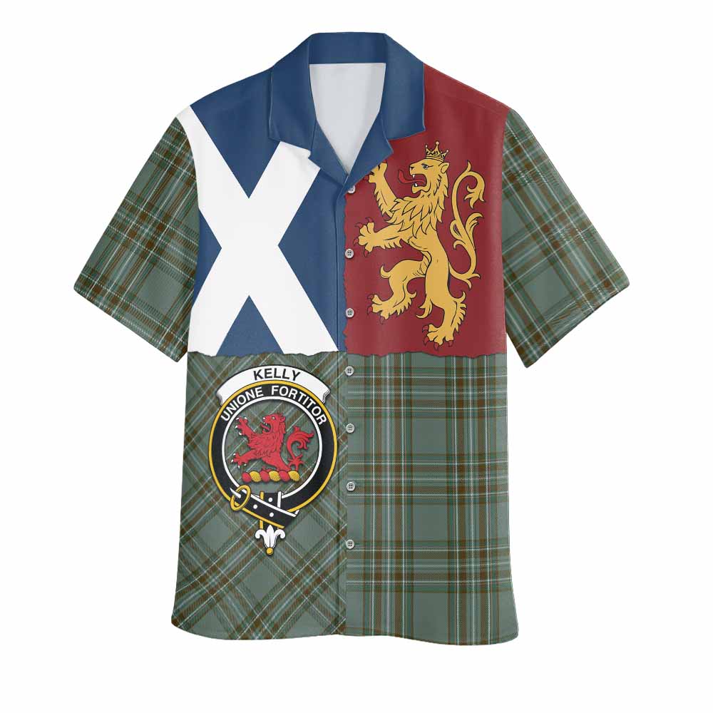 Kelly Crest Tartan Hawaiian Shirt with Lion Rampant Saltire Style