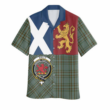 Kelly Crest Tartan Hawaiian Shirt with Lion Rampant Saltire Style