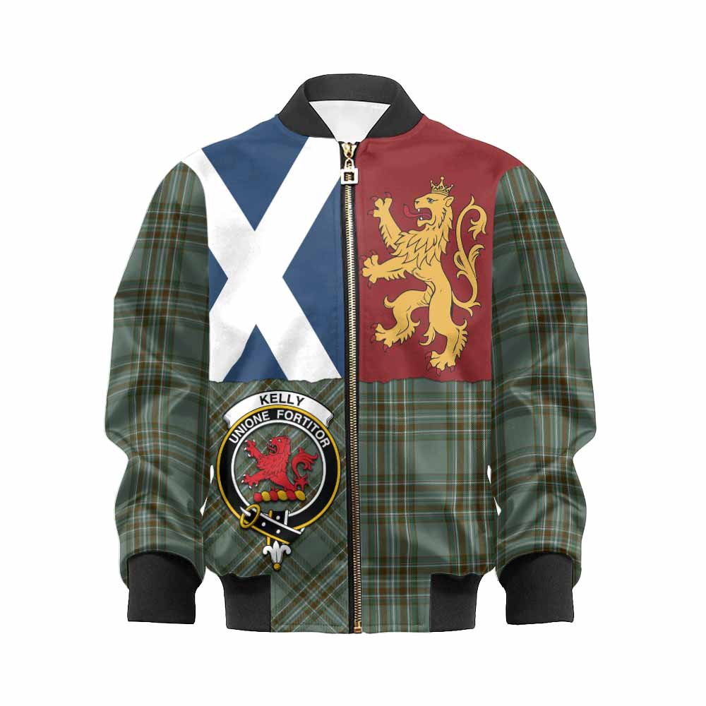 Kelly Crest Tartan Kid Bomber Jacket with Lion Rampant Saltire Style - Tartan Vibes Clothing