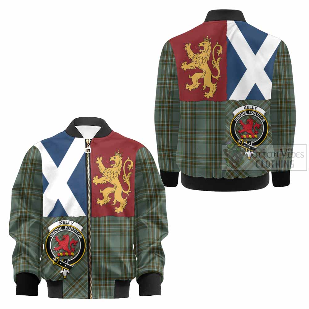 Kelly Crest Tartan Kid Bomber Jacket with Lion Rampant Saltire Style - Tartan Vibes Clothing
