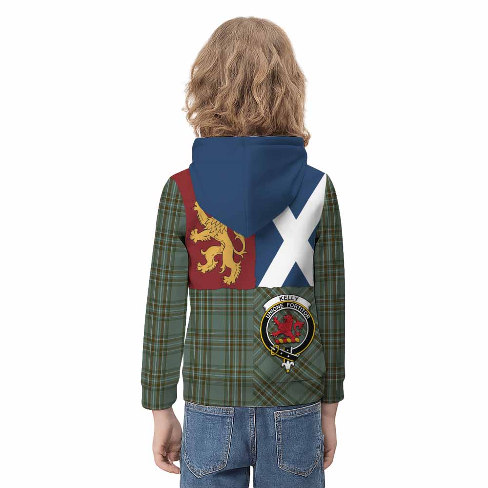 Kelly Crest Tartan Kid Hoodie with Lion Rampant Saltire Style - Tartan Vibes Clothing