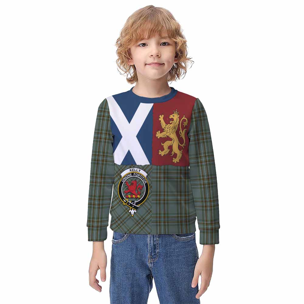 Kelly Crest Tartan Kid Knitted Sweatshirt with Lion Rampant Saltire Style - Tartan Vibes Clothing
