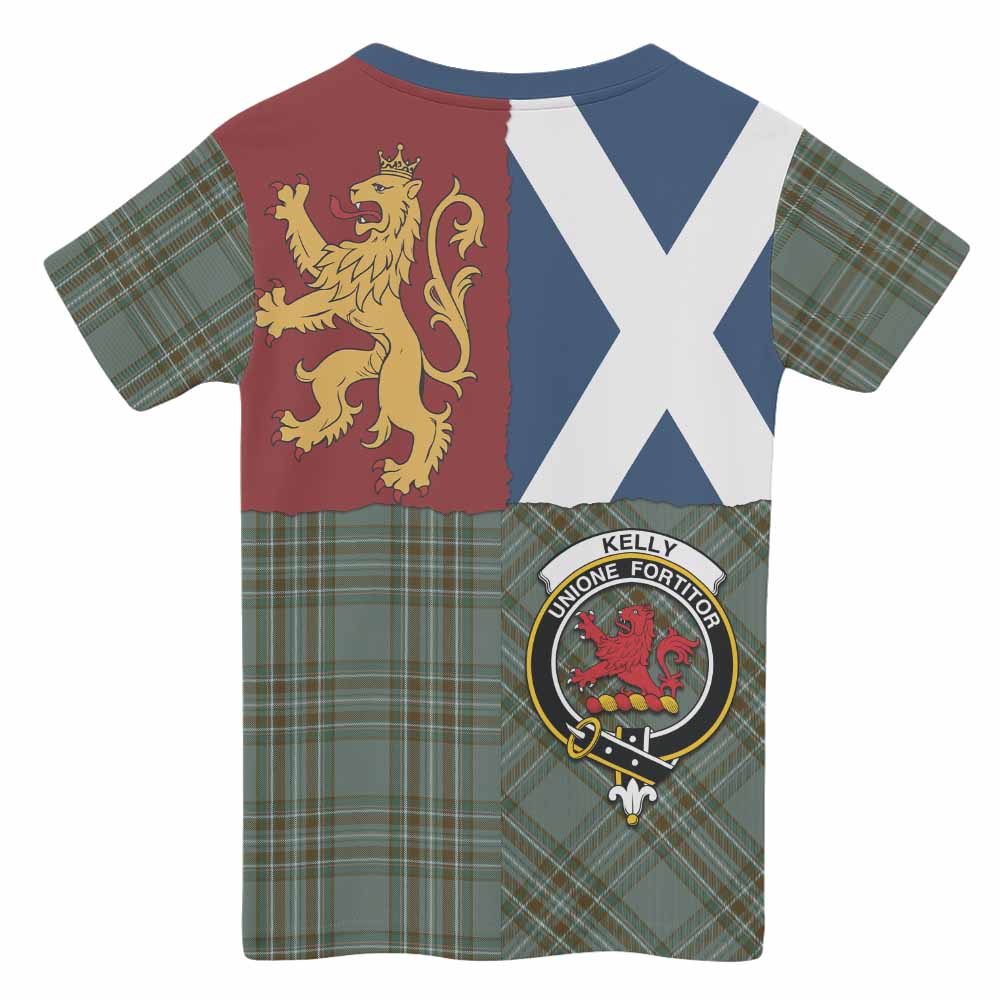 Kelly Crest Tartan Kid T-shirt with Lion Rampant Saltire Style - Tartan Vibes Clothing