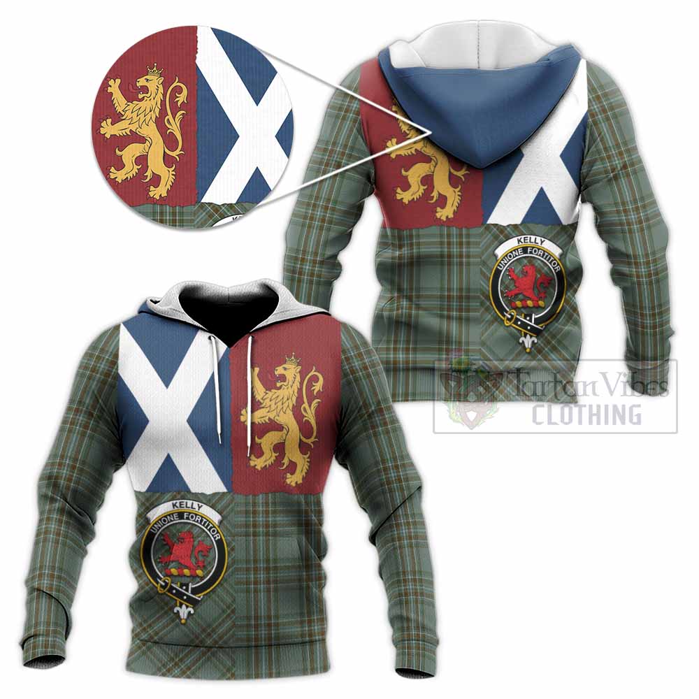 Kelly Crest Tartan Knitted Hoodie with Lion Rampant Saltire Style