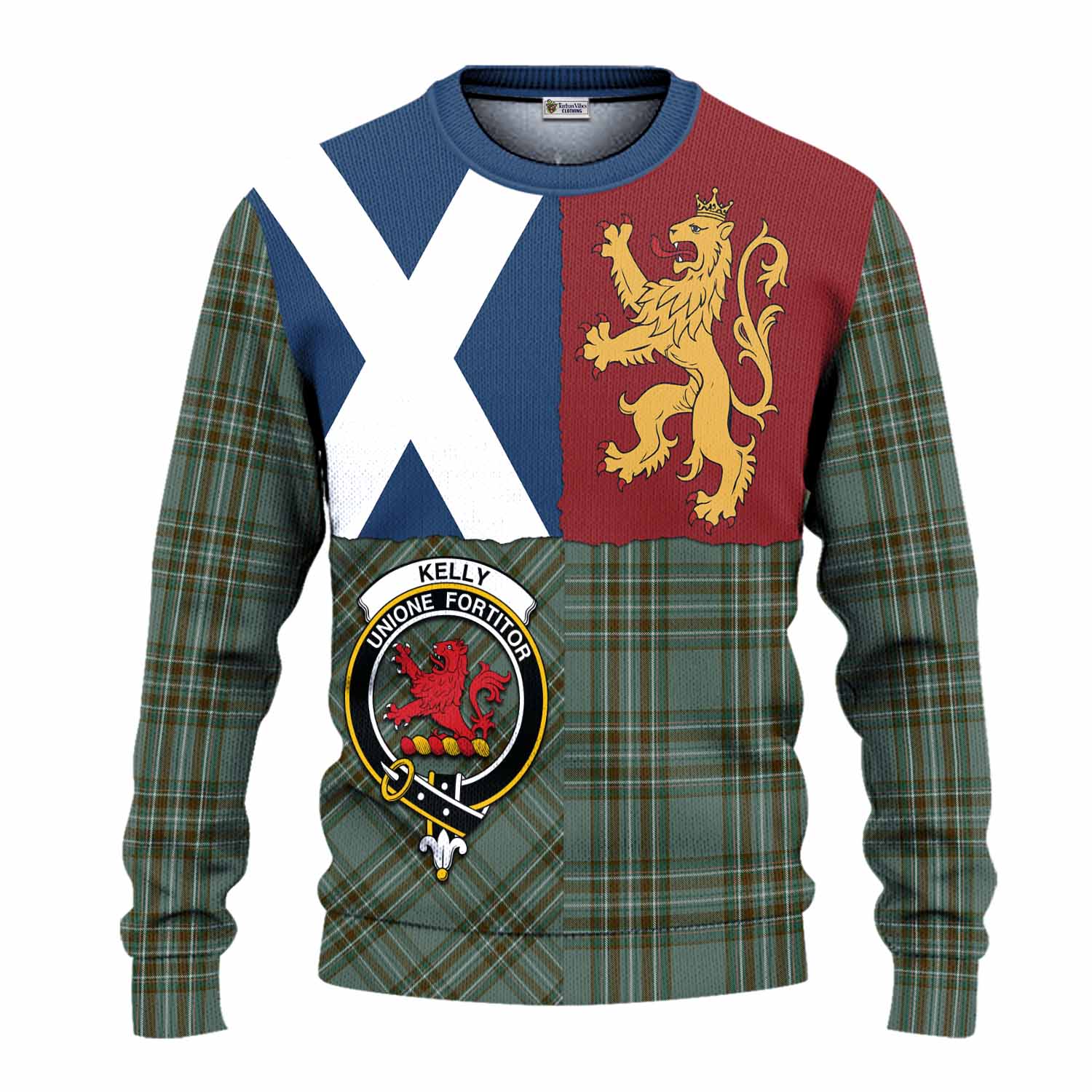 Kelly Crest Tartan Knitted Sweater with Lion Rampant Saltire Style