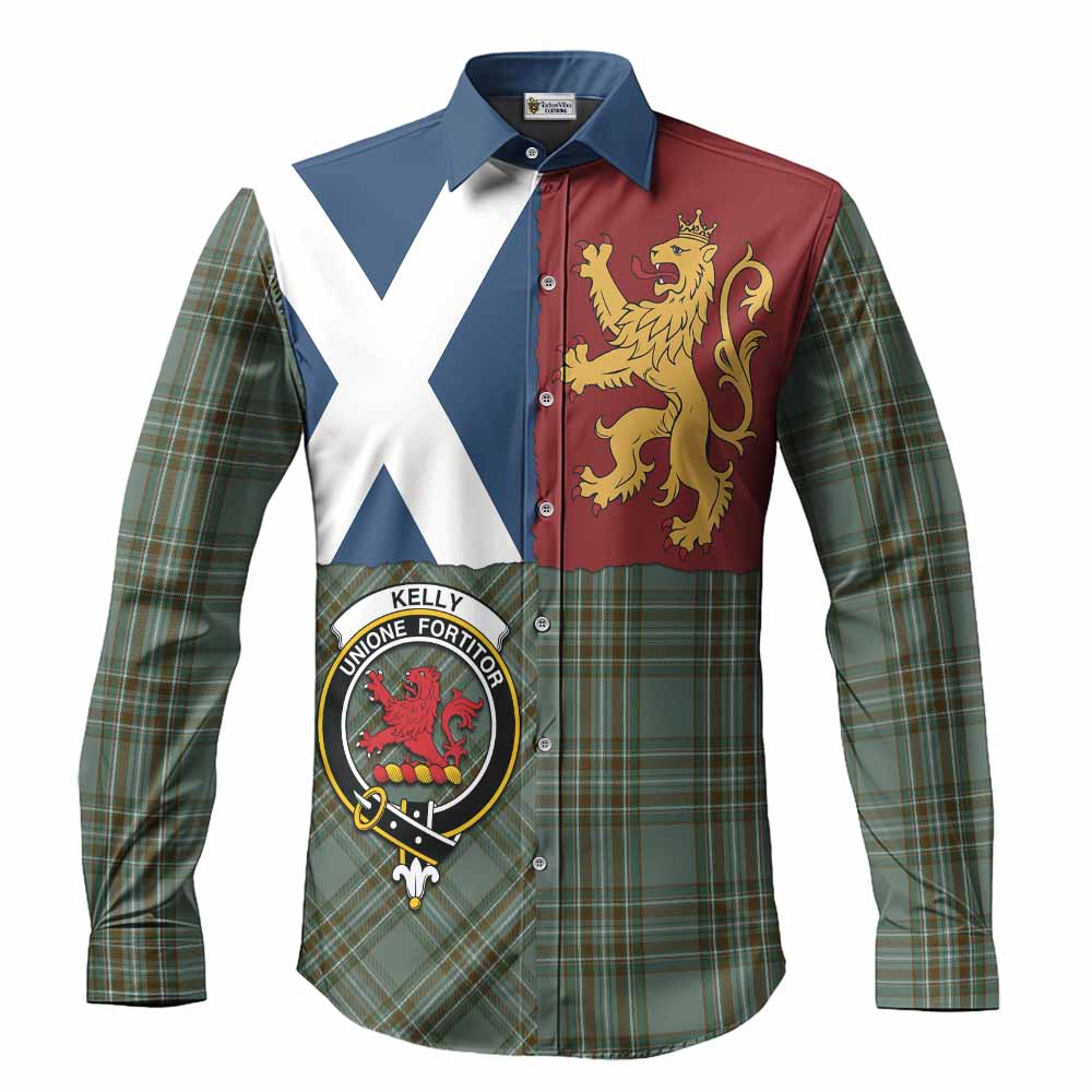 Kelly Crest Tartan Long Sleeve Button Shirts with Lion Rampant Saltire Style
