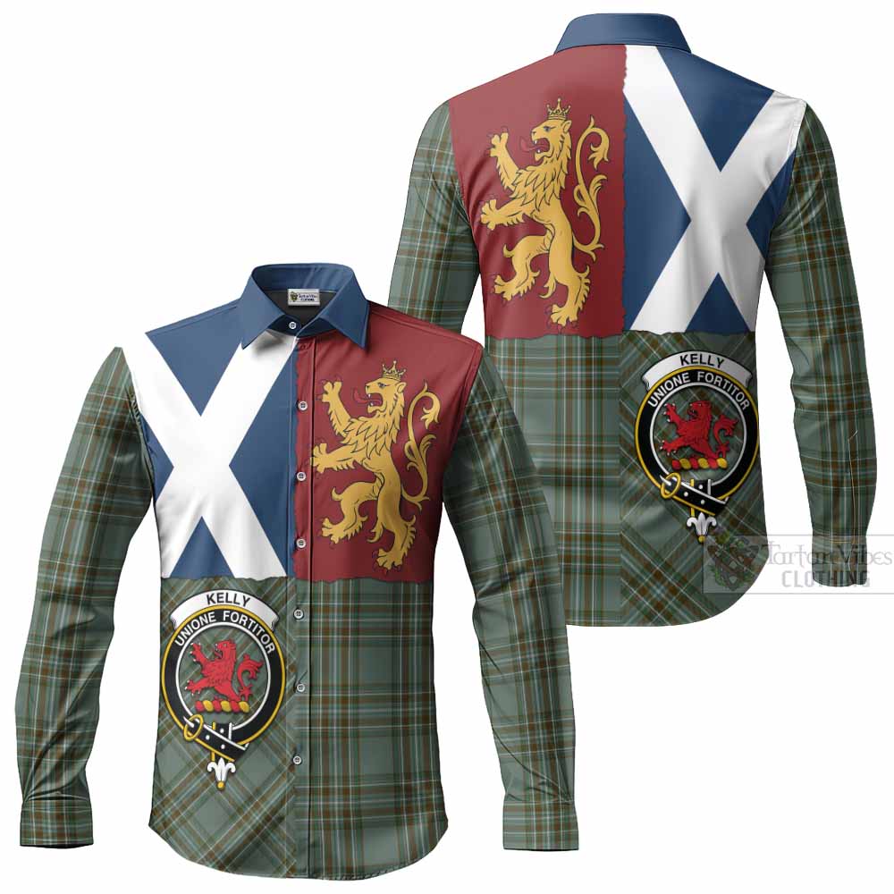 Kelly Crest Tartan Long Sleeve Button Shirts with Lion Rampant Saltire Style