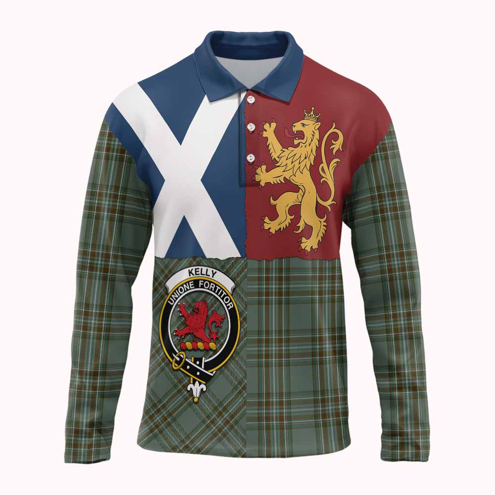 Kelly Crest Tartan Long Sleeve Polo Shirt with Lion Rampant Saltire Style