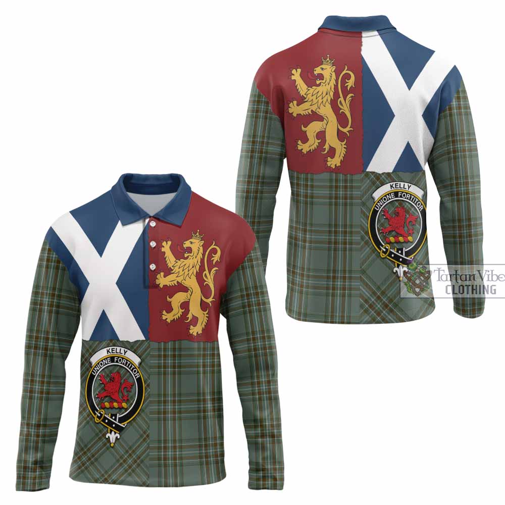 Kelly Crest Tartan Long Sleeve Polo Shirt with Lion Rampant Saltire Style