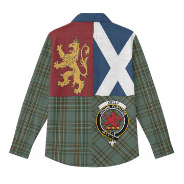 Kelly Crest Tartan Women Casual Shirt with Lion Rampant Saltire Style