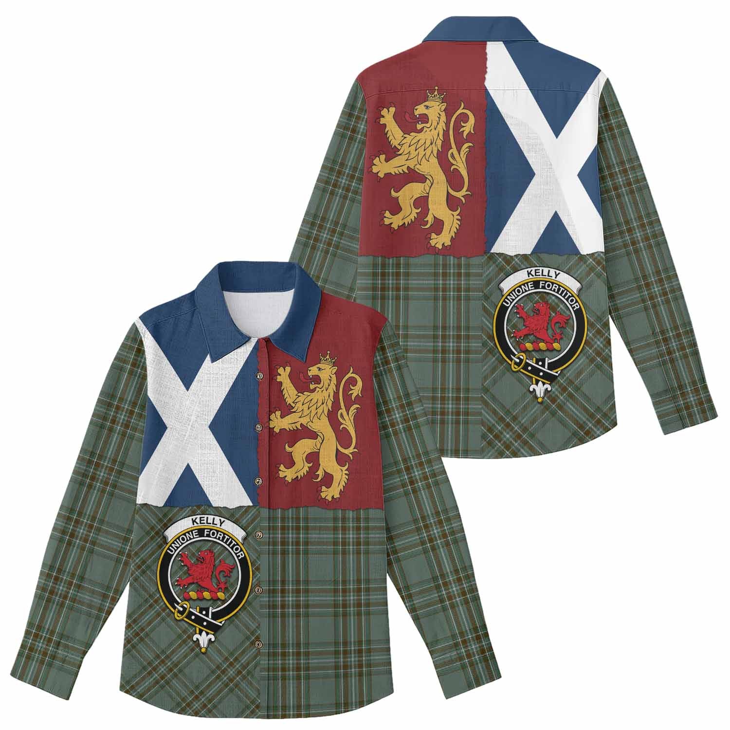 Kelly Crest Tartan Women Casual Shirt with Lion Rampant Saltire Style