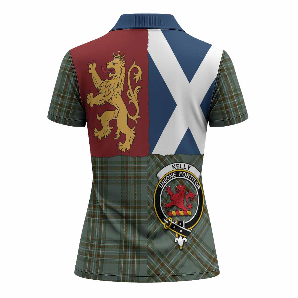 Kelly Crest Tartan Women Polo Shirt with Lion Rampant Saltire Style