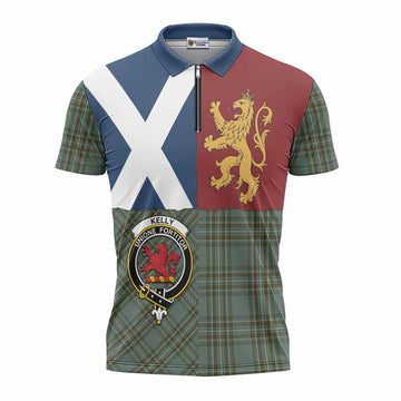 Kelly Crest Tartan Zipper Polo Shirt with Lion Rampant Saltire Style