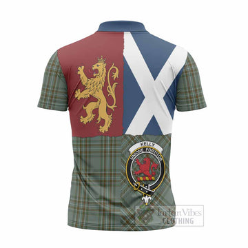 Kelly Crest Tartan Zipper Polo Shirt with Lion Rampant Saltire Style