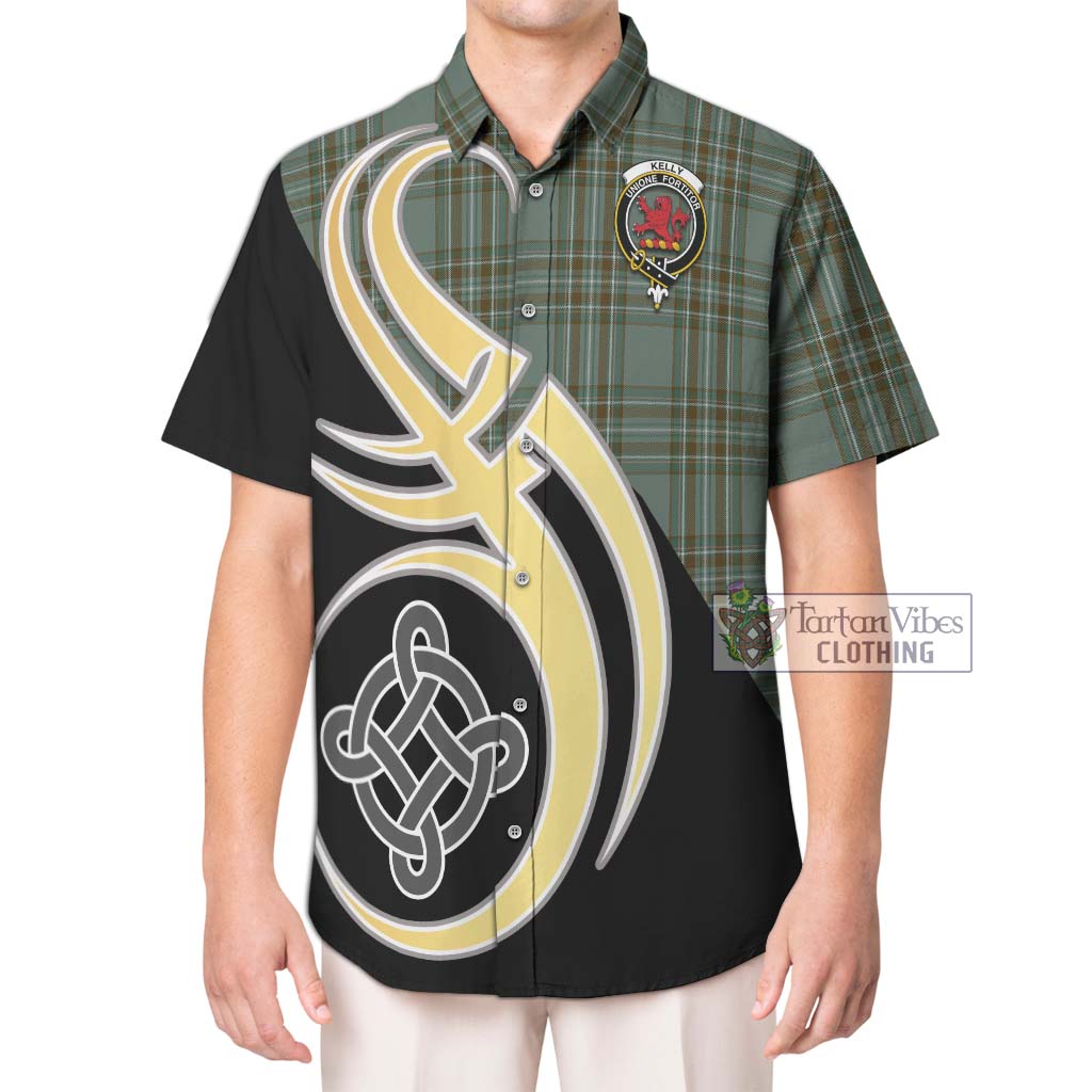 Kelly Tartan Short Sleeve Button Shirt with Family Crest and Celtic Symbol Style Kid - Tartan Vibes Clothing