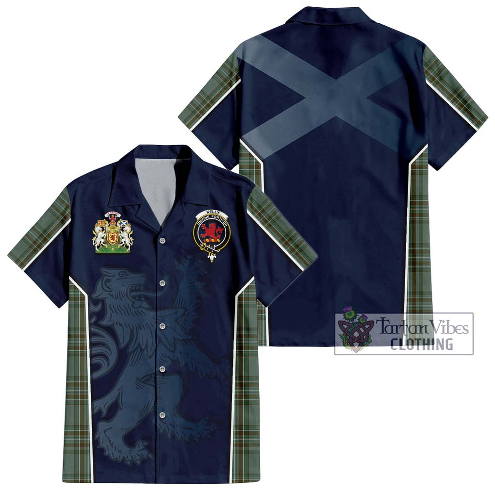 Kelly Tartan Short Sleeve Button Shirt with Family Crest and Lion Rampant Vibes Sport Style Kid - Tartan Vibes Clothing