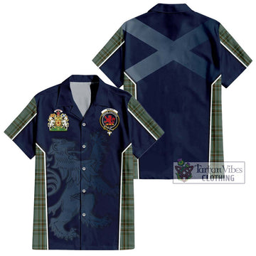 Kelly Tartan Short Sleeve Button Shirt with Family Crest and Lion Rampant Vibes Sport Style Kid - Tartan Vibes Clothing