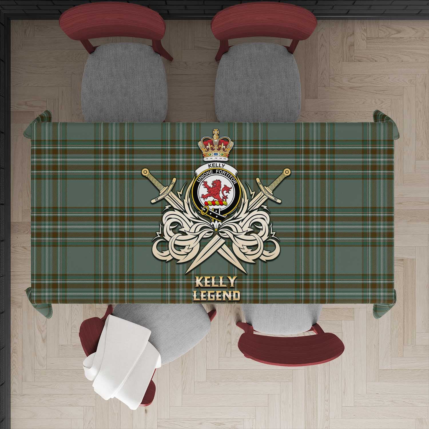 Tartan Vibes Clothing Kelly Dress Tartan Tablecloth with Clan Crest and the Golden Sword of Courageous Legacy