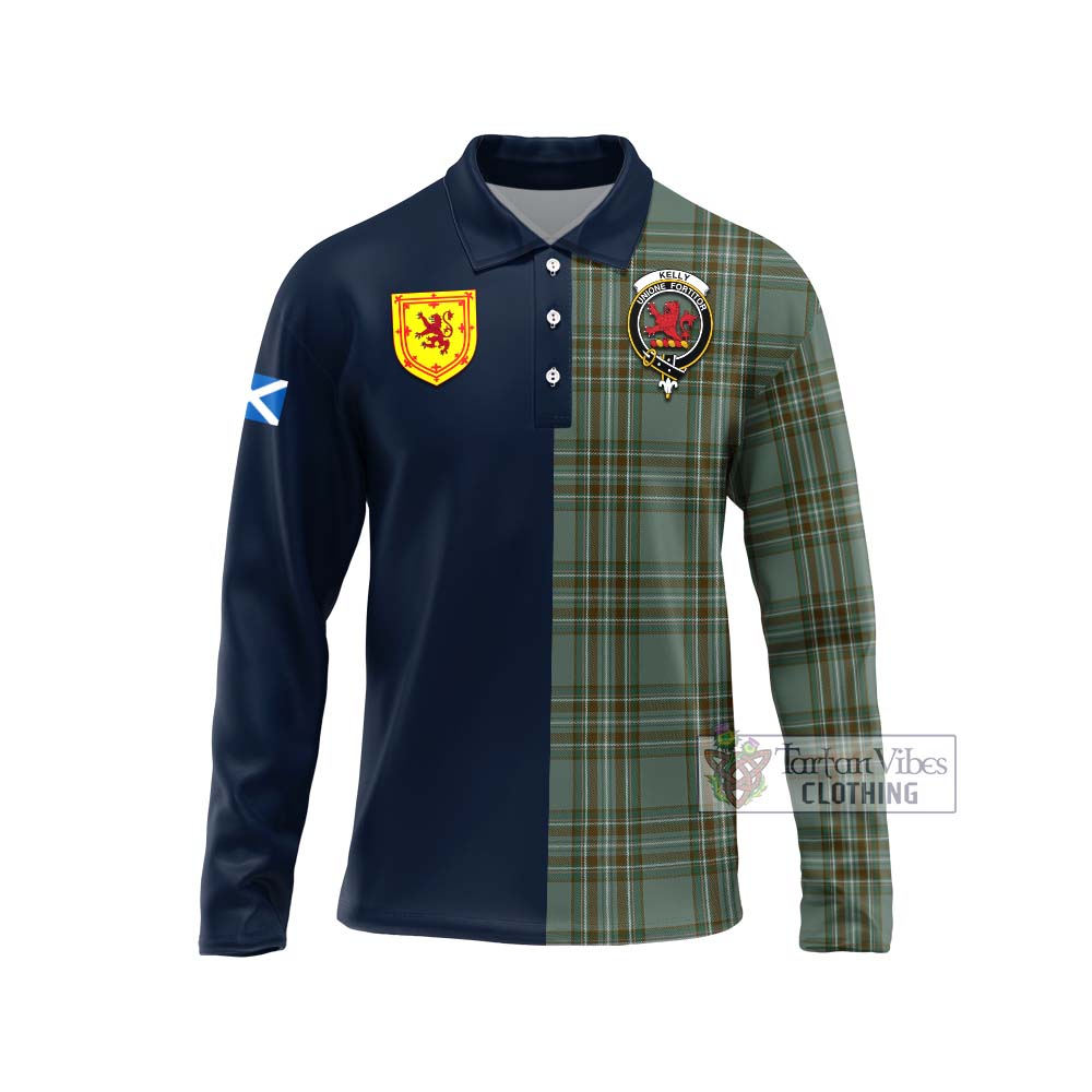 Tartan Vibes Clothing Kelly Dress Tartan Long Sleeve Polo Shirt with Scottish Lion Royal Arm Half Style